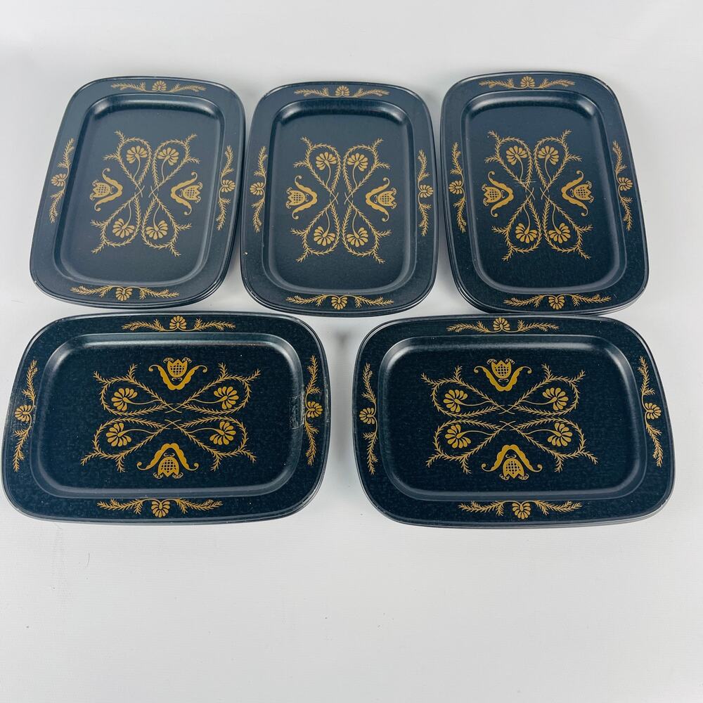 Tin Black and Gold Snack Trays, Set of 10, Dimensions 7 1/4 x 5”